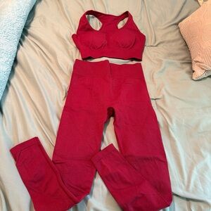 Burgundy Sports Bra and Leggings Set fall gym yoga workout set